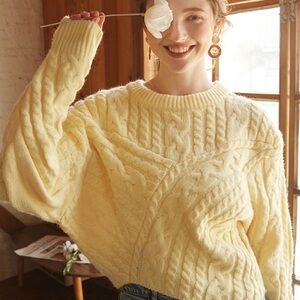 Commense Cream Cable Knit Sweater